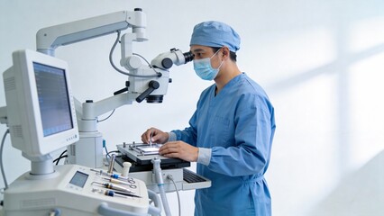 Medical professional using microscope
