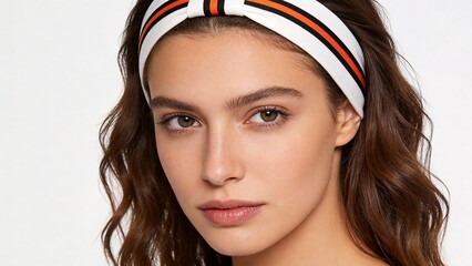 Woman wearing striped headband