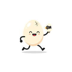 Fototapeta premium Cute cartoon egg character running with a newborn chick