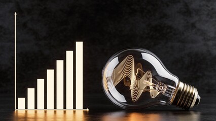 Light bulb and rising bar chart