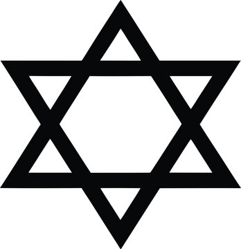 Vector black line icon for David star silhouette, Star of David geometric symbol, black and white hexagram design