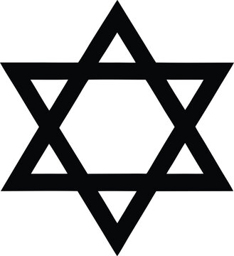 Vector black line icon for David star silhouette, Star of David geometric symbol, black and white hexagram design