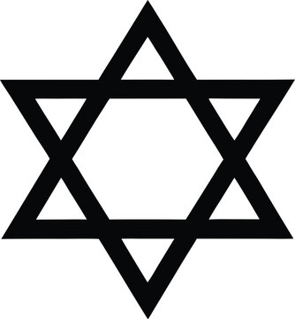 Vector black line icon for David star silhouette, Star of David geometric symbol, black and white hexagram design