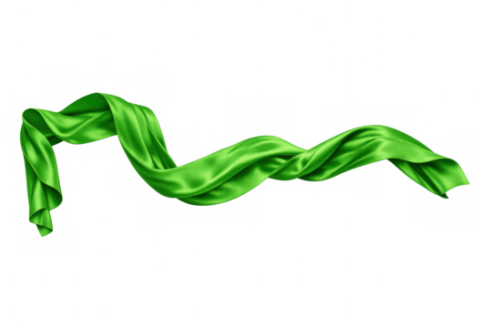 Smooth green silk fabric flowing, creating soft waves and drapes. Dynamic textile movement on transparent background - Powered by Adobe
