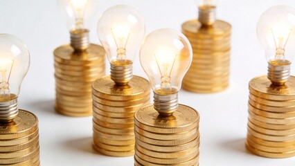 Light bulbs on stacks of coins