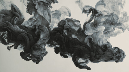 Abstract ink flowing in water, a dynamic interplay of textures and tones creating a captivating visual effect.