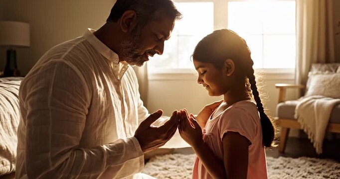 Father and daughter in prayer.
