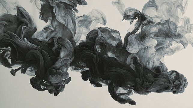 Abstract ink flowing in water, a dynamic interplay of textures and tones creating a captivating visual effect.