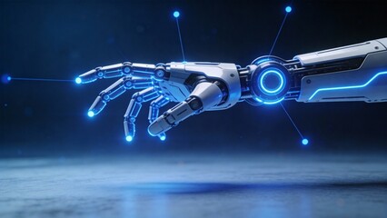 Futuristic robotic hand with glowing blue lights