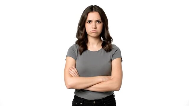 Annoyed young woman with arms crossed and pouty face