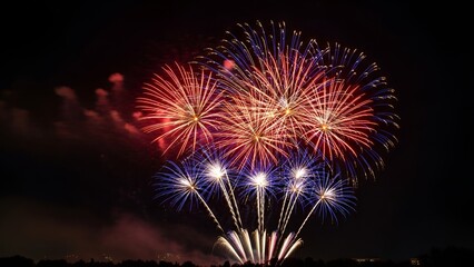 Fototapeta premium Stunning Fireworks Display Exploding in the Night Sky with Colorful Light and Effects