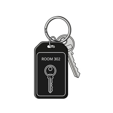 Hotel Room Key Tag 302 with Silver Key and Keychain