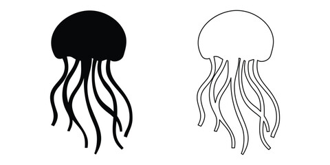 Jellyfish silhouette, Jellyfish vector illustration, Jellyfish icon, Jellyfish clipart © Silhouette Zone