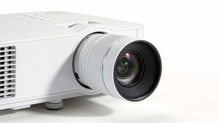 White projector with lens on white background