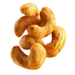 Scattered Cashew Nuts with Speckled Texture isolated on a transparent background