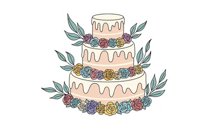 A beautifully decorated three-tier cake with pastel flowers and dripping icing, perfect for celebrations