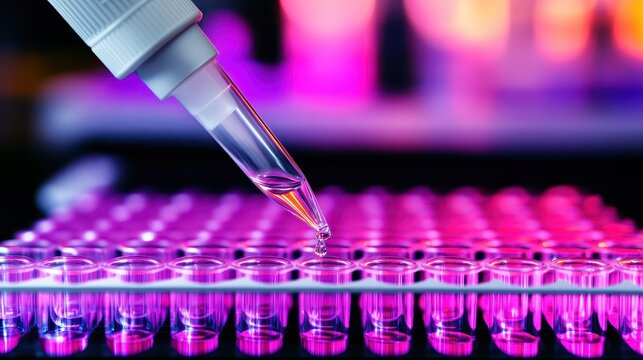 Pipette dispensing liquid droplets into eppendorf tubes in a lab