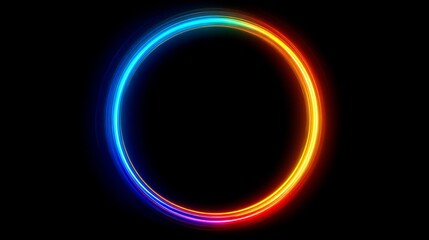 Neon Ring Glow Abstract Blue  Orange Energy Circle on Black Background.