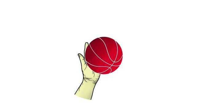 Hand releasing basketball in mid air, illustrating motion, gravity, and physics concept, illustration representing learning, experiment idea, control, freedom, and educational science diagram
