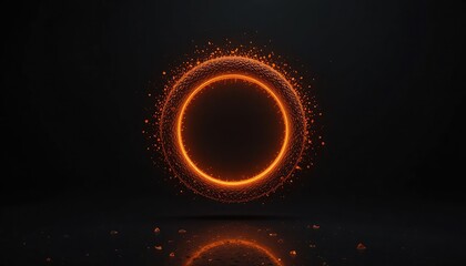 Glowing Orange Ring with Particle Explosion on Dark Background