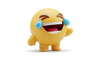 A 3D rendered yellow emoji character with tears of joy laughing hysterically on a white background.