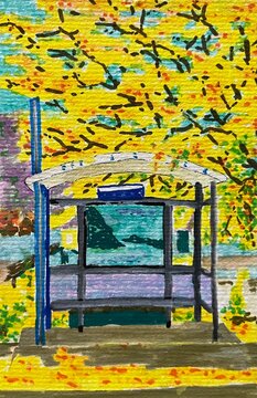 bus stop in autumn