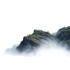 Waterfall cascading down rocky cliff isolated on a transparent background