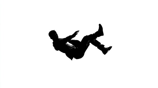 A silhouette of a man falling through the air
