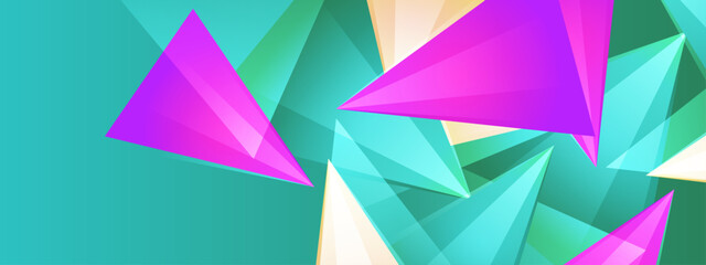 Fototapeta premium Artistic background with teal base and colorful magenta triangles creating a crystalline glass effect