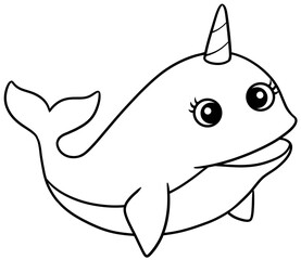 Fototapeta premium Cute Narwhal Line Art Coloring Page