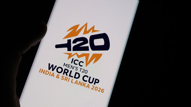 New Delhi, India - January 19 2026: ICC Men's T20 World Cup India & Sri Lanka 2026 logo on phone screen
