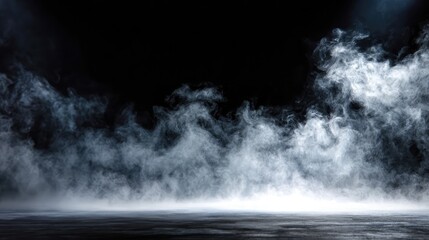 A mystical and atmospheric view of smoke gracefully rising from a dark, reflective surface, creating an air of mystery and anticipation