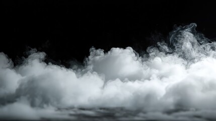 Wispy, ethereal clouds drift against a stark black backdrop, creating a captivating scene. The image evokes a sense of mystery and tranquility