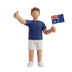 Faceless 3D Clay Male Character Giving Thumbs Up With Flag Isolated