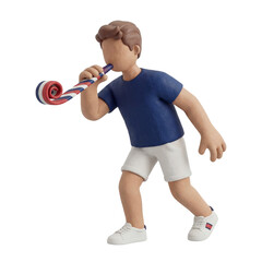 Faceless 3D Clay Male Character Blowing Party Horn Noisemaker Isolated