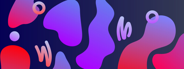 Fototapeta premium Bold high contrast composition of colorful irregular liquid forms and wavy lines on a deep blue base
