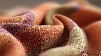 Abstract Orange and White Wavy Fabric Texture with Sparkling Grains Macro Shot