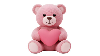 Adorable pink fluffy teddy bear sitting and holding a large pink heart, concept of love and Valentine's Day Transparent background © MdRipen