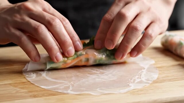 Crafting Fresh Spring Rolls - A Step-by-Step Guide to Delicious Asian Cuisine.