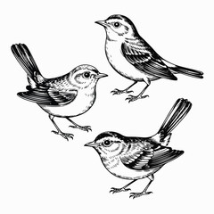 Fototapeta premium Vintage Songbird Engraving Set – Hand‑Drawn Etched Bird Illustrations