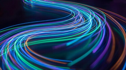 Long exposure abstract colorful high speed light trails background