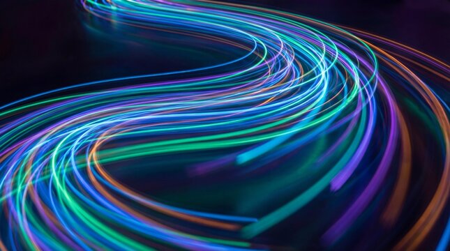 Long exposure abstract colorful high speed light trails background - Powered by Adobe
