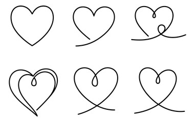 Hand drawn line art heart set featuring various minimalist heart shapes for love and romance designs