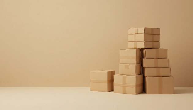 Stacked cardboard boxes on a neutral background shipping