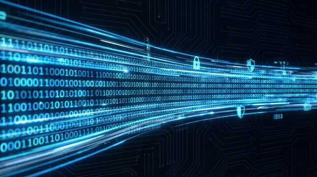 Secure data stream flowing with digital lock icons cyber security - Powered by Adobe