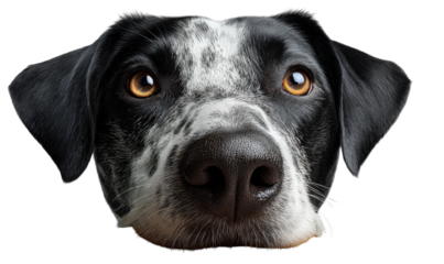 Culinary delight dog curiously watching a pizza slice in home kitchen