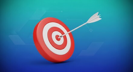 Target with arrow hitting bullseye on blue background
