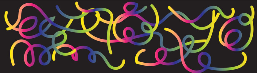 Obraz premium Vibrant multicolored neon squiggles on black background