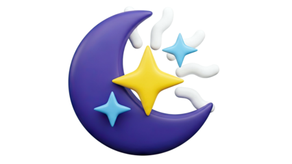 3D Moon and Stars Illustration