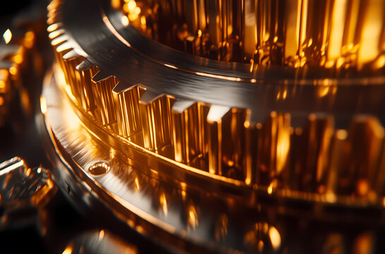 Intricate Golden Gears Mechanism